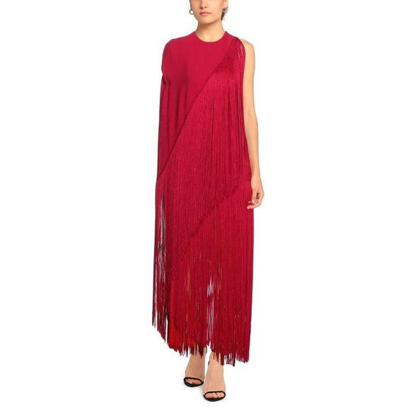 Stella McCartney Long Maxi Fringe Dress 44 Sleeveless Red Viscose Stretch - Picture 10 of 10